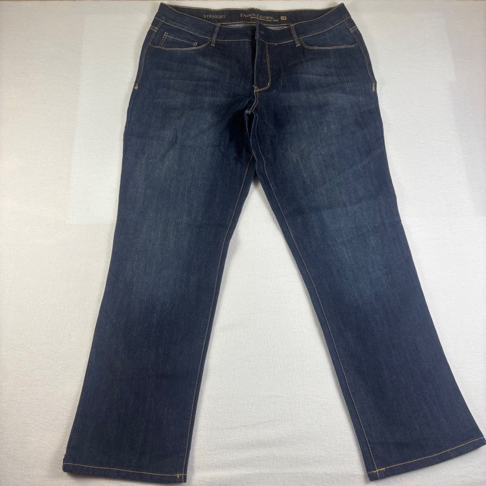 Faded Glory Mens Straight Leg Jeans‎ Dark Indigo Blue Denim Size 18/38x30.5